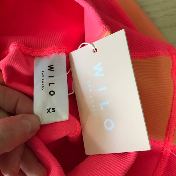 Wilo The Label Leggings Women XS Pink Peach Ribbed Contrast 7/8 Yoga Active READ - Picture 10 of 13